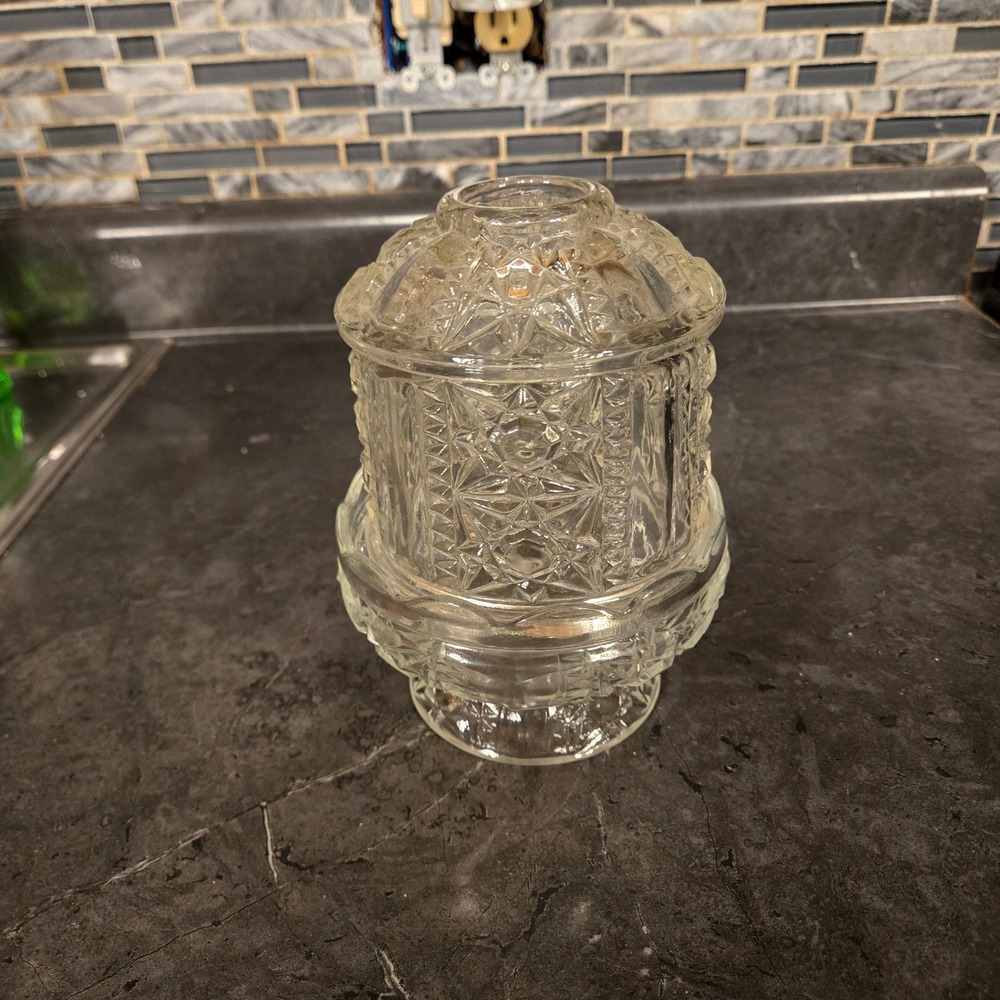 Vintage 70s Indiana Glass Stars & Bars Fairy Lamp Clear Glass HOMCO Grannycore